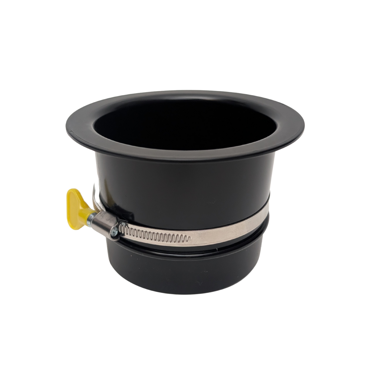 Black duct/hose connector with hose hand tightening hose clamp
